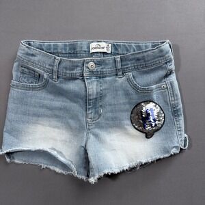 Jordache Denim‎ Shorts Hi Bye Sequin Patch Frayed Hem Girls Size 14